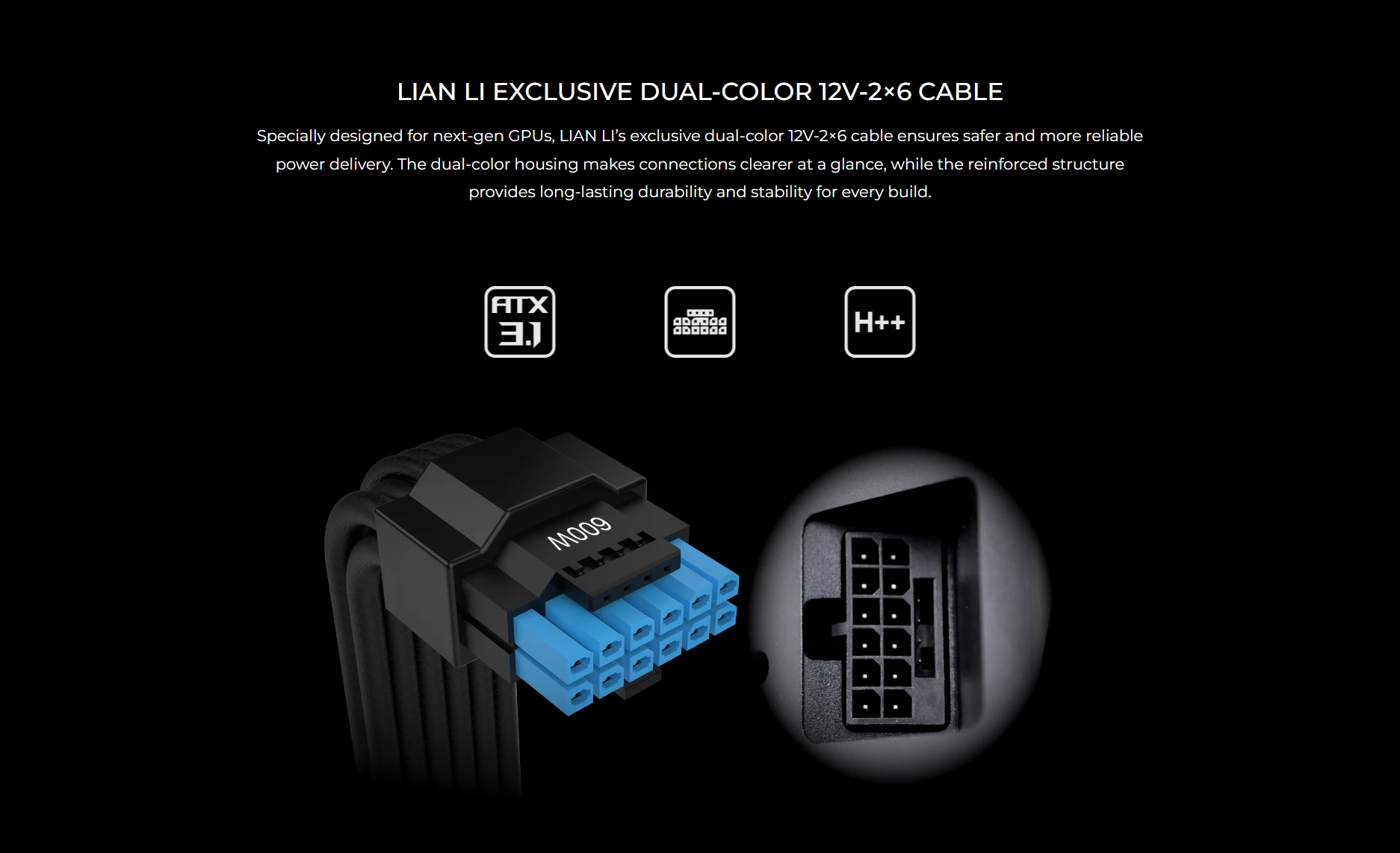 Lian Li exclusive dual-color 12V-2x6 cable with reinforced structure for next-gen GPUs