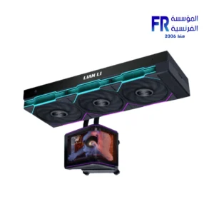 Lian Li HydroShift II cooler black front view with curved OLED screen and UNI FAN TL Flex fans Nasr City store Egypt