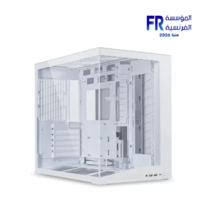 Lian Li O11 Mini V2 case white front view with pillar-less tempered glass and 10-degree slanted bottom Nasr City store Egypt
