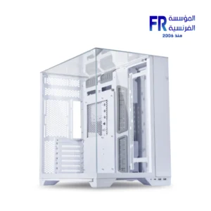 Lian Li O11 Vision case white front view with three-sided column-less tempered glass panels Nasr City store Egypt