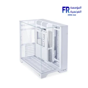 Lian Li O11 Vision case white front view with three-sided column-less tempered glass panels Nasr City store Egypt