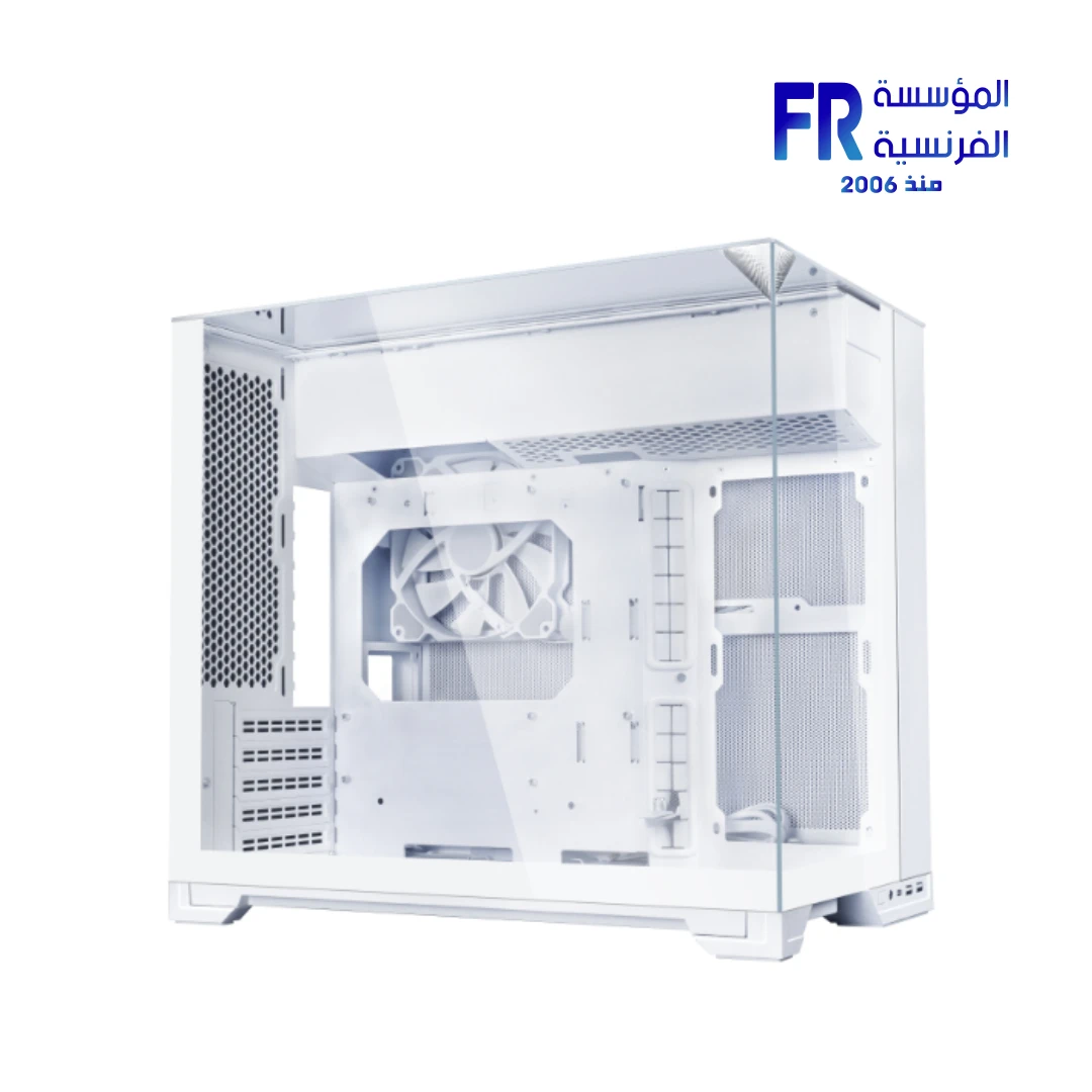 Lian Li O11 Vision M case white front view with three-sided column-less tempered glass panels Nasr City store Egypt