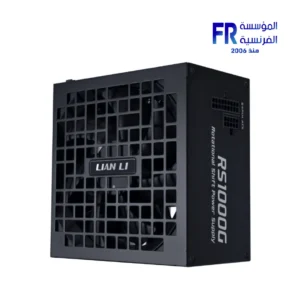 Alternative view of Lian Li RS1000G 1000W 80 Plus Gold Cybenetics Platinum ATX 3.1 Full Modular both standard and side installation options rotatable AC inlet rotates 90° Black Power Supply