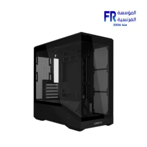 Lian Li V100 Mini case black front view with 270-degree tempered glass and integrated ARGB light strip Nasr City store Egypt