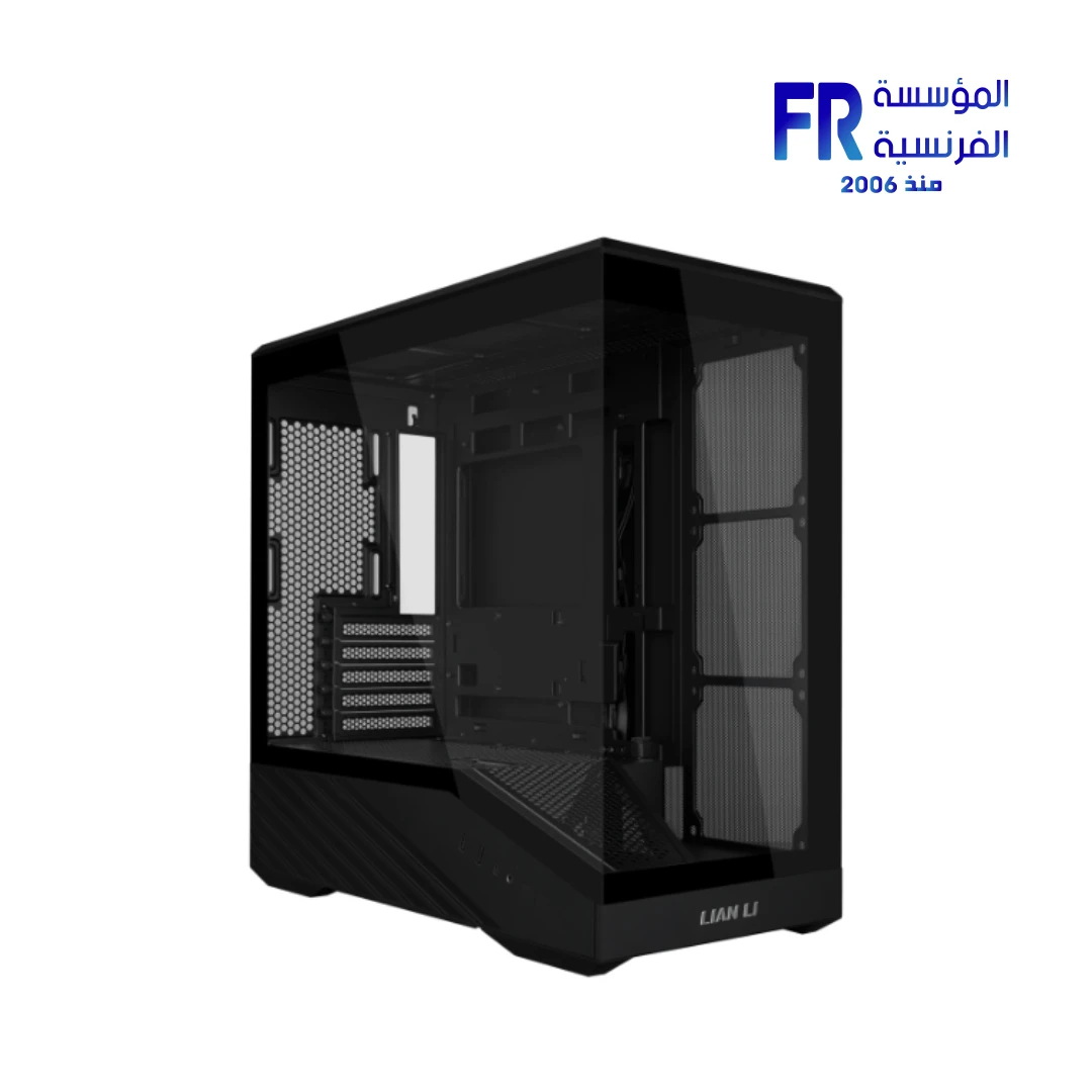 Lian Li V100 Mini case black front view with 270-degree tempered glass and integrated ARGB light strip Nasr City store Egypt