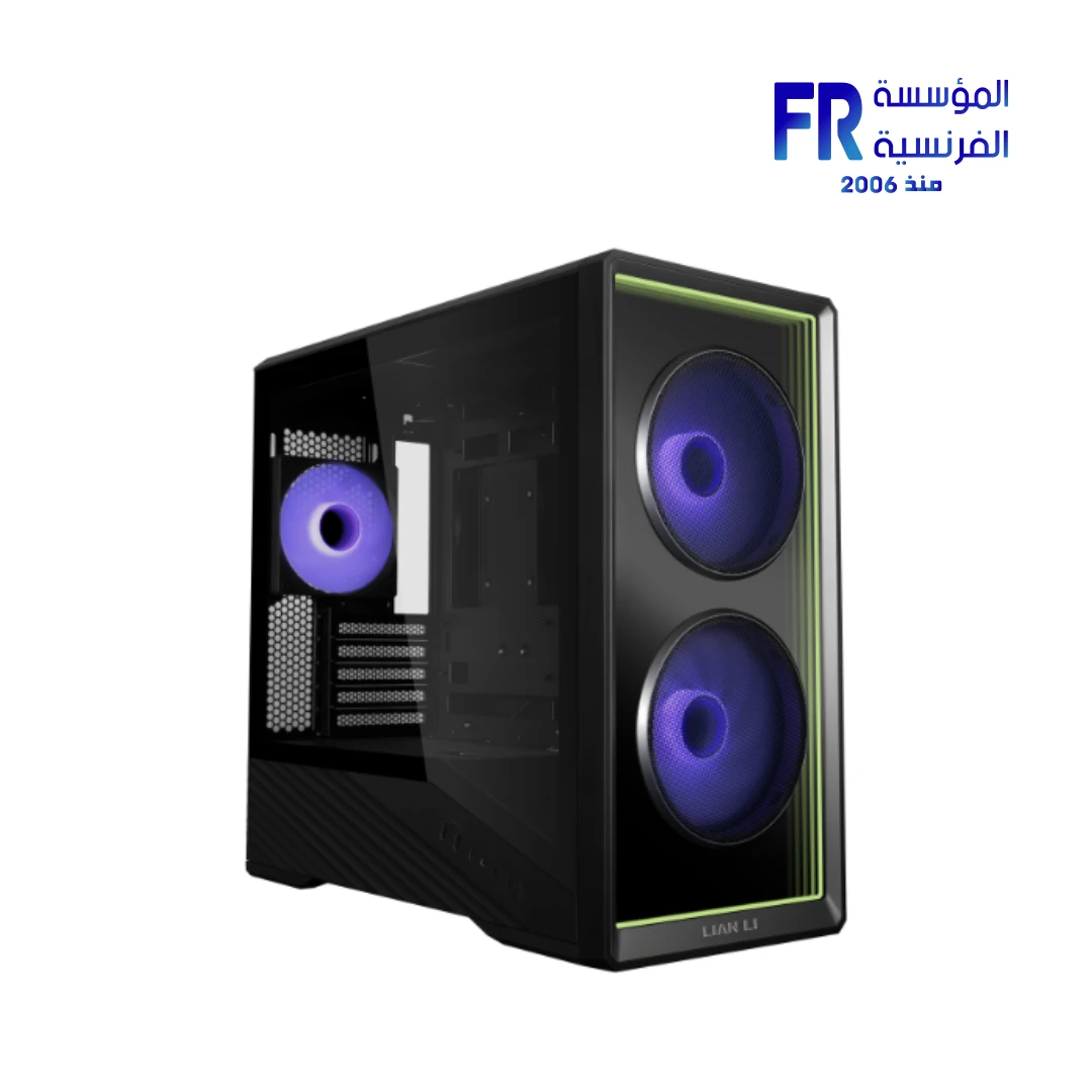 Lian Li V150 INF case black front view with infinity mirror panel and pre-installed ARGB fans Nasr City store Egypt