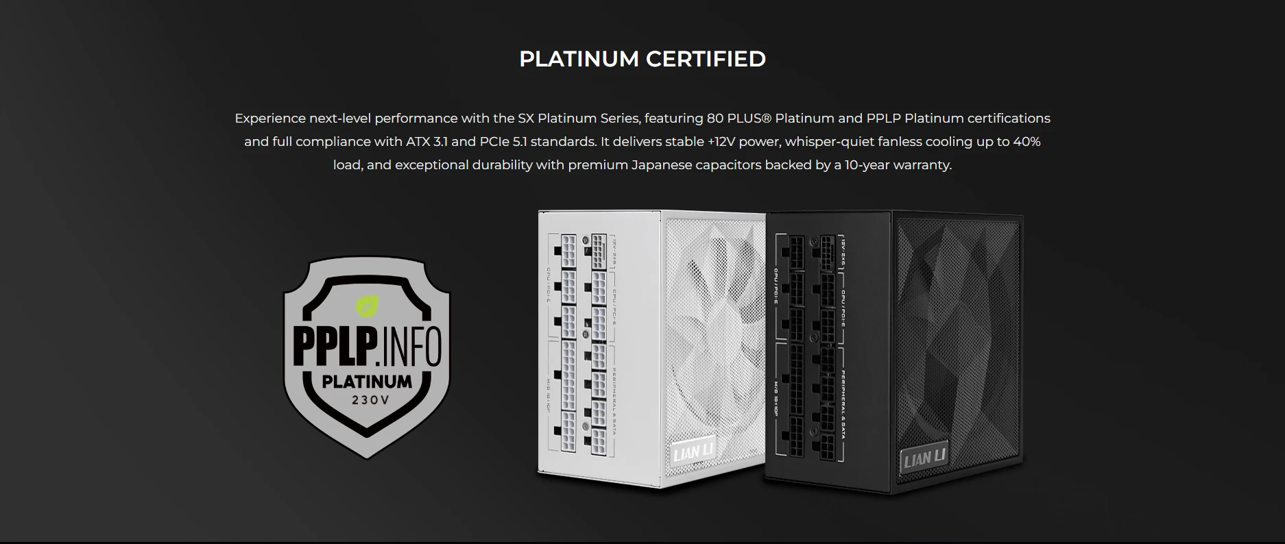 Lian Li SX850P Black 850W 80 PLUS Platinum ATX 3.1 Power Supply