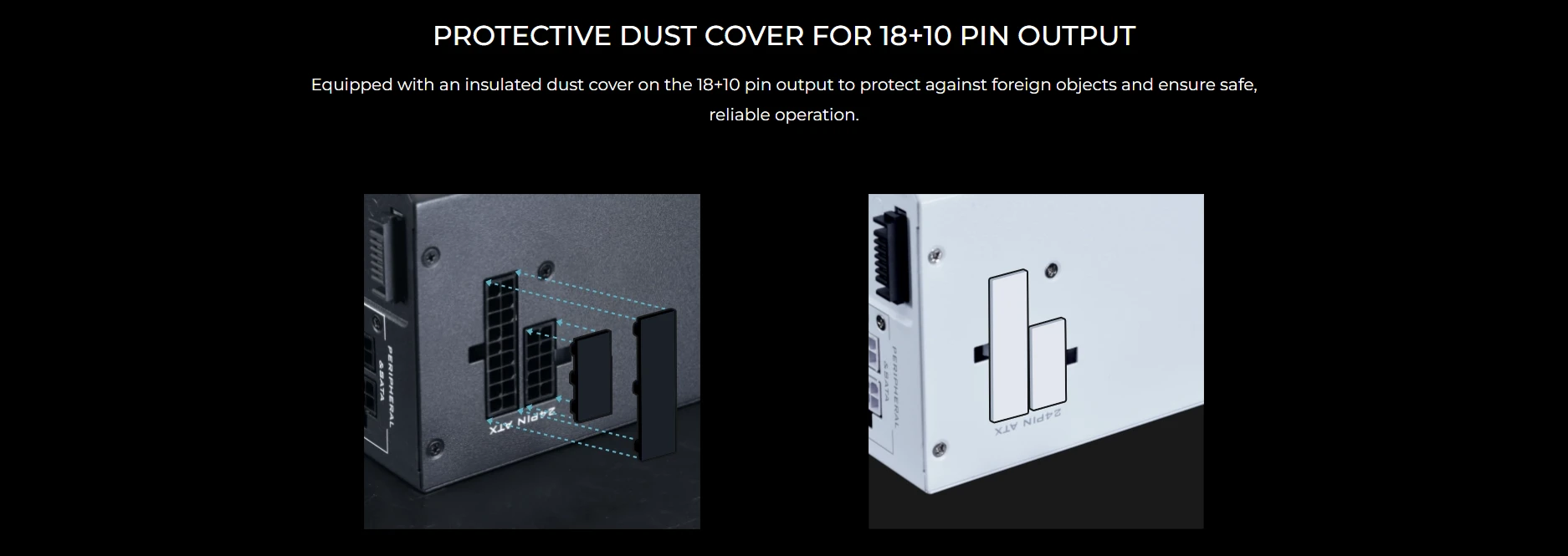 Lian Li RS1000G protective dust cover for 18+10 pin output protecting against foreign objects