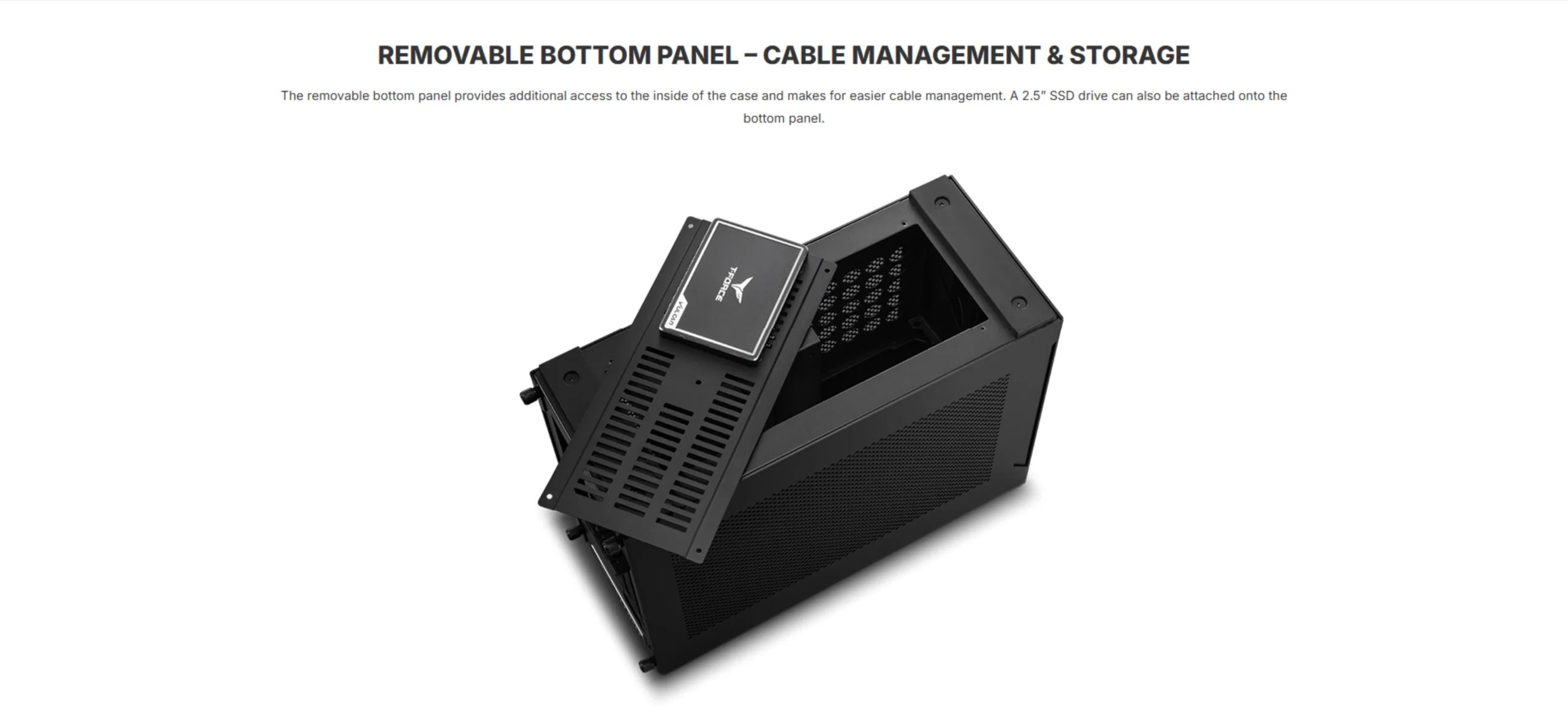 Removable bottom panel with SSD mount