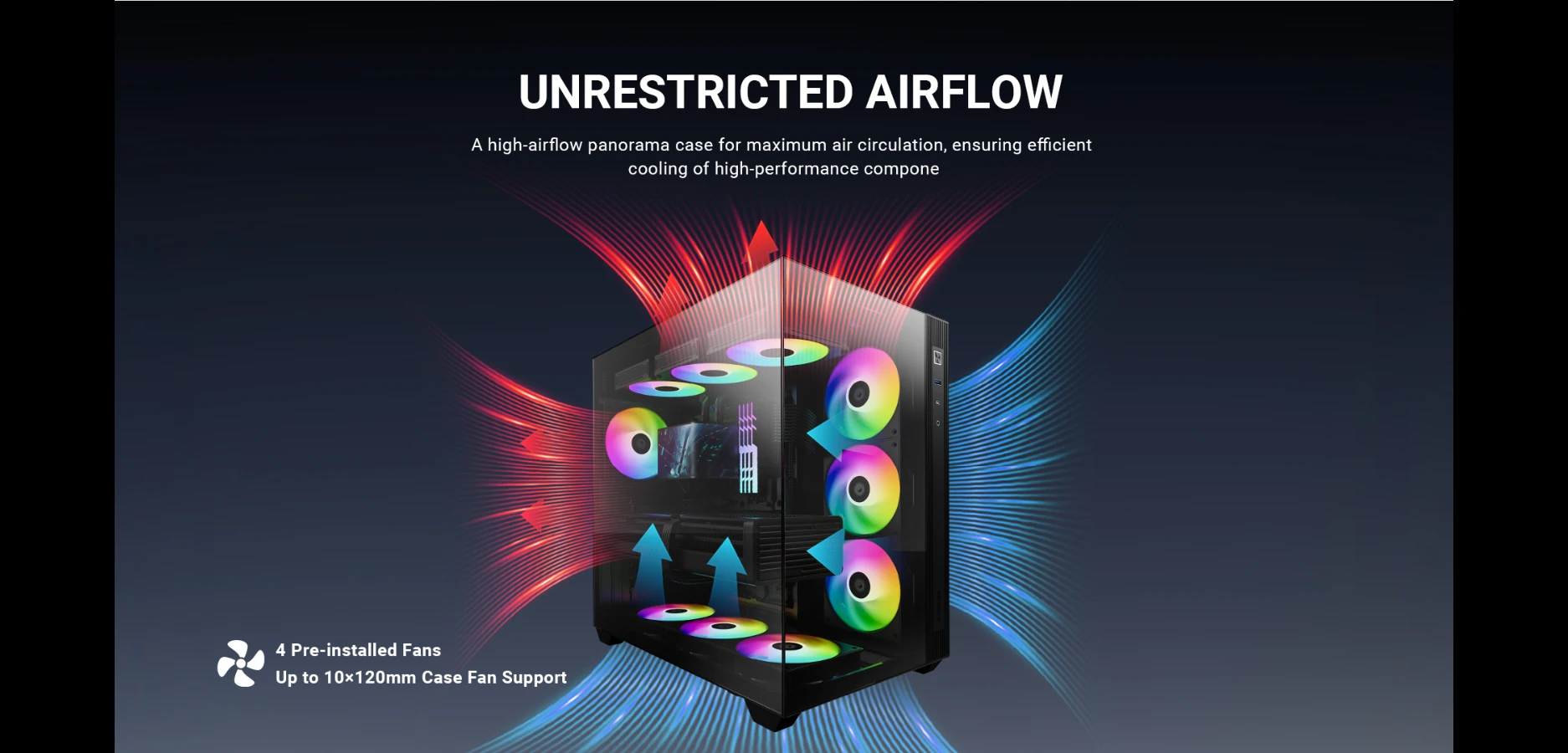 ID-COOLING VIEW 510 ARGB unrestricted airflow through mesh panels and multiple fan mounts