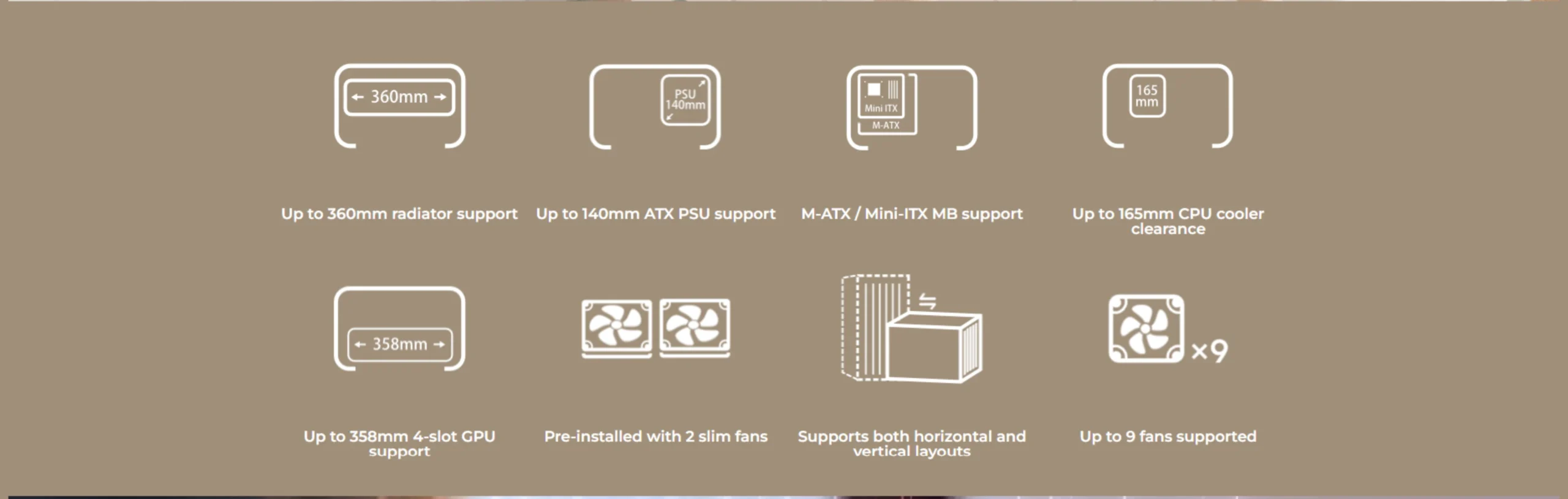 Up to 360mm radiator support
