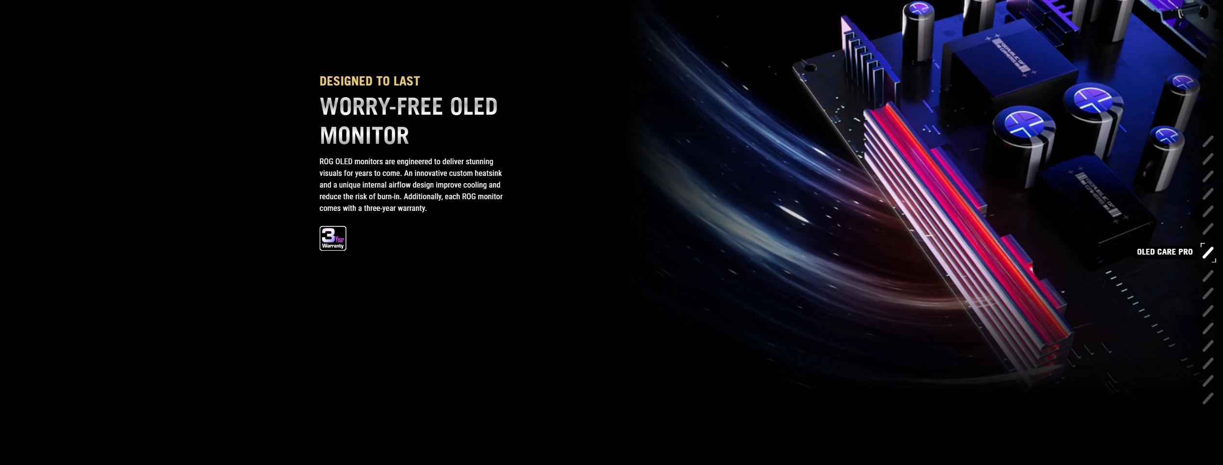 ROG OLED monitor custom heatsink and internal airflow design for worry-free longevity