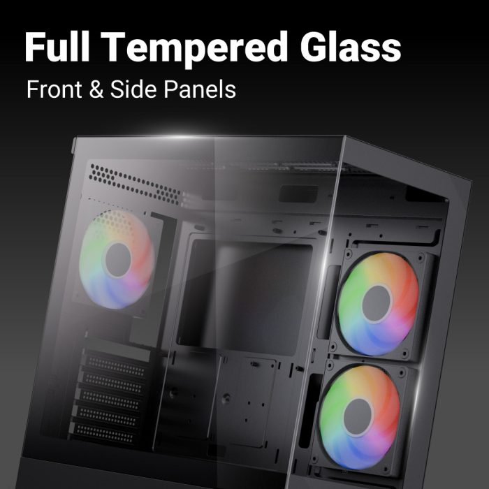 Aerocool P500D front view with full tempered glass panel