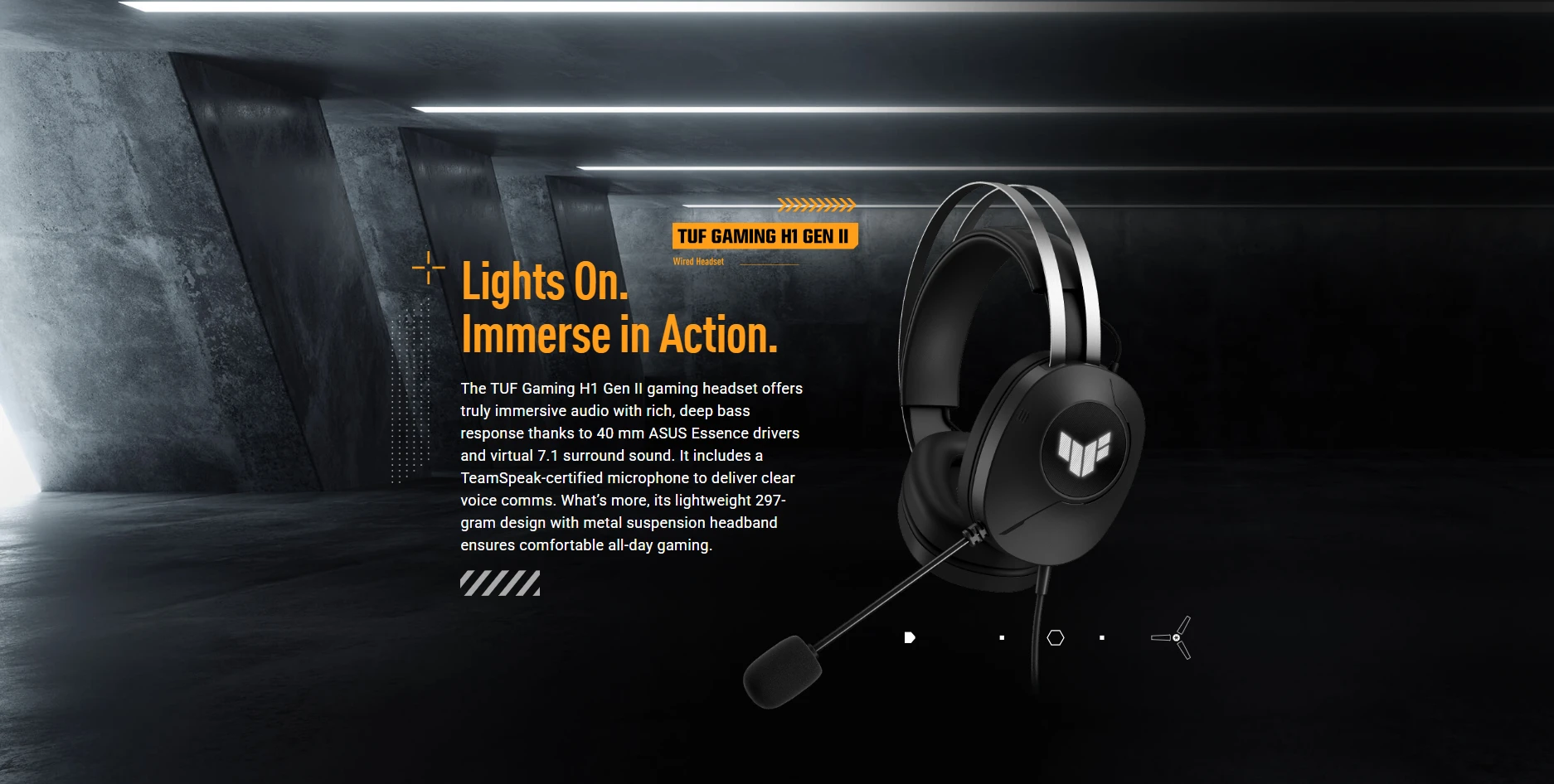 ASUS TUF Gaming H1 Gen II wired gaming headset with 40mm drivers and virtual 7.1 surround sound