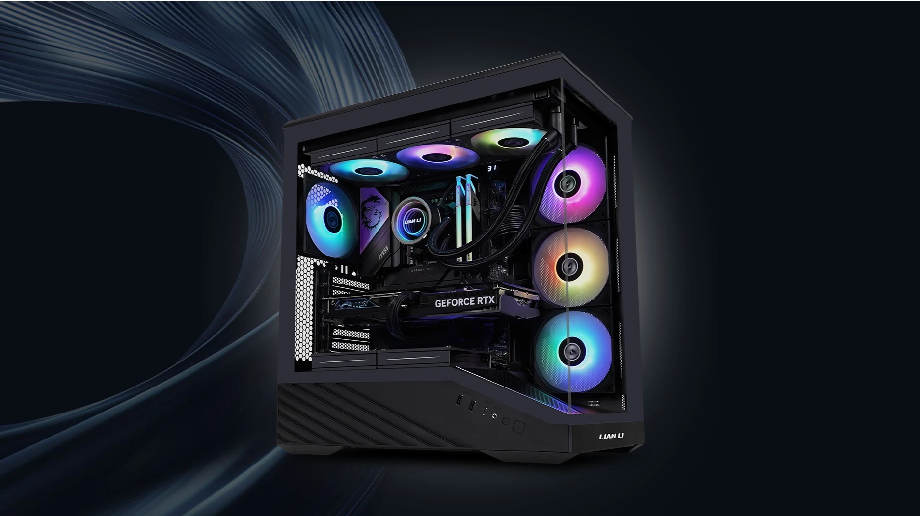 Lian Li Vector V100R mid-tower gaming case with GEFORCE RTX and LIAN LI branding