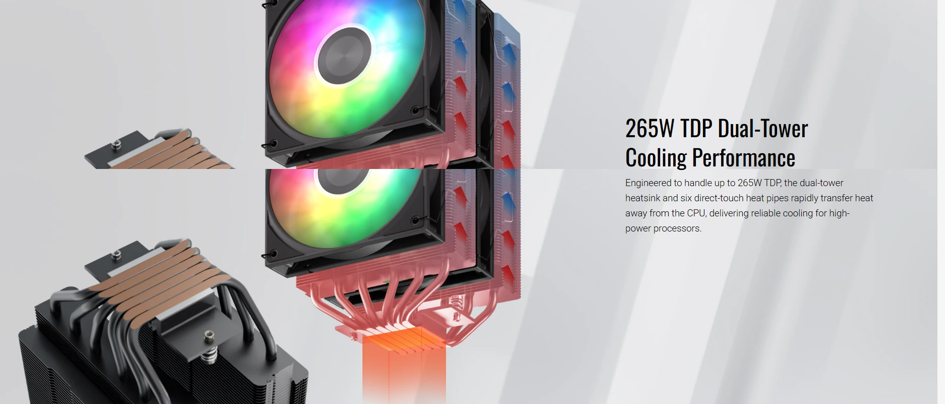 Aerocool Icicle AL60C 265W TDP dual-tower heatsink with six direct-touch heat pipes for demanding CPU cooling