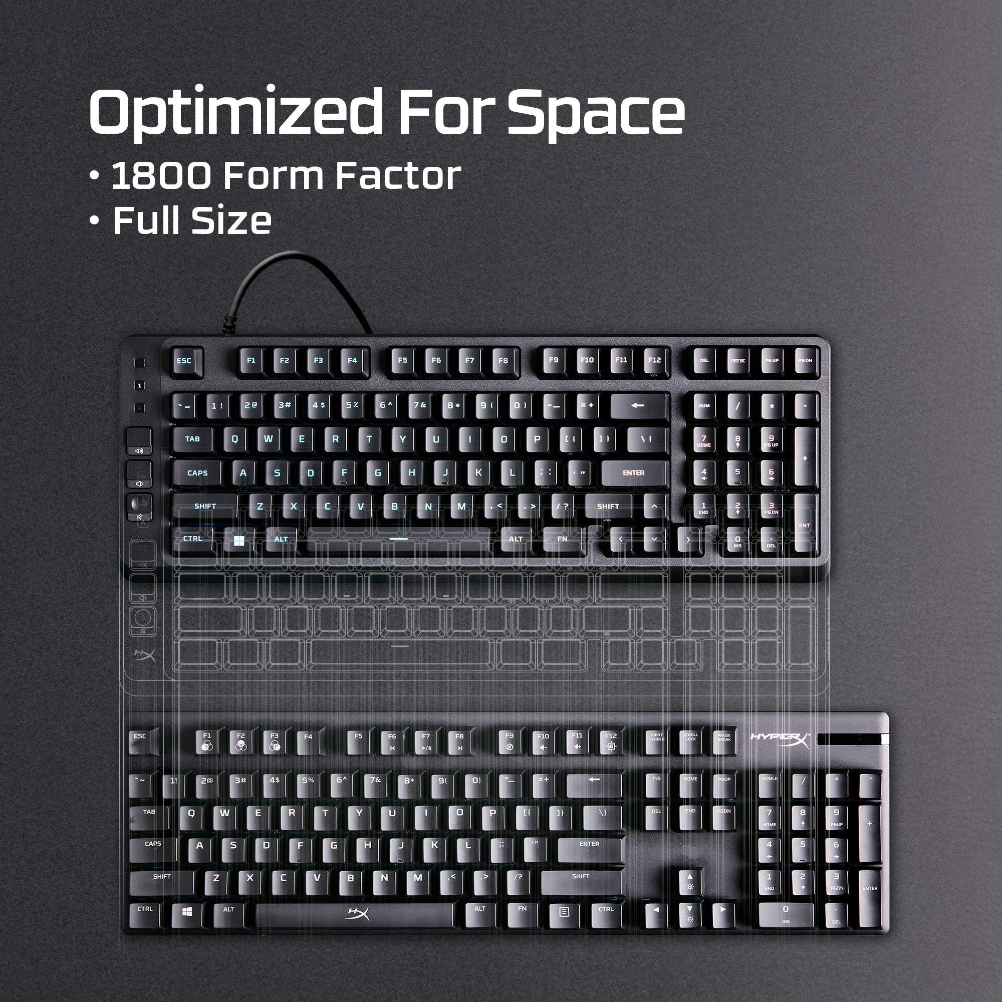 HyperX Eve 1800 compact gaming keyboard with 10-zone RGB lighting and membrane switches