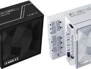 LIAN LI EDGE GOLD V2 EG1000C 1000W power supply shown in black and white color variants; black version is the listed product