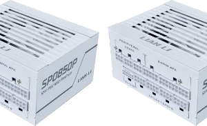 White LIAN LI SP Platinum SFX power supply series image showing the SP1000P 1000W variant