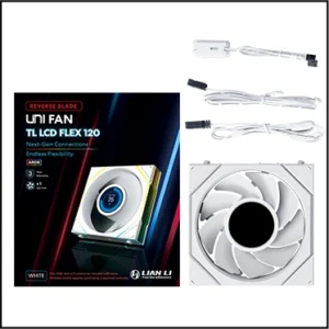 LIAN LI UNI FAN TL LCD FLEX 120 reverse-blade white ARGB PWM single fan with 1.8-inch LCD