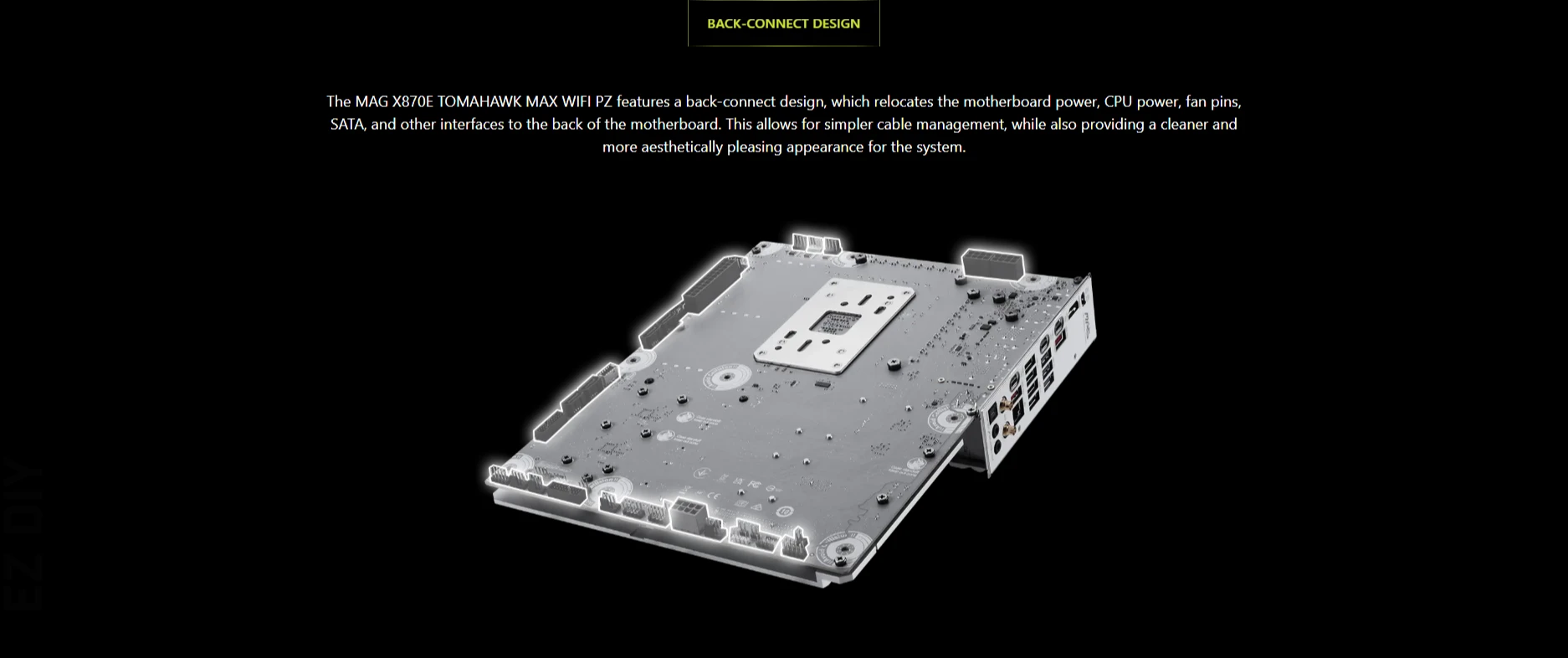 MSI MAG X870E TOMAHAWK MAX WIFI PZ AM5 DDR5 back-connect ATX motherboard with Wi-Fi 7 and 5G LAN