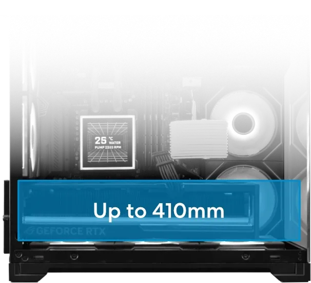 O11 Vision M anti-sag GPU bracket supporting horizontally mounted graphics cards up to 410mm