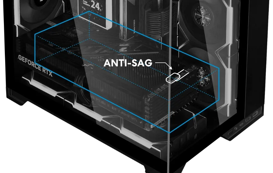 O11 Vision M pre-installed 140mm fan and second chamber cooling configuration