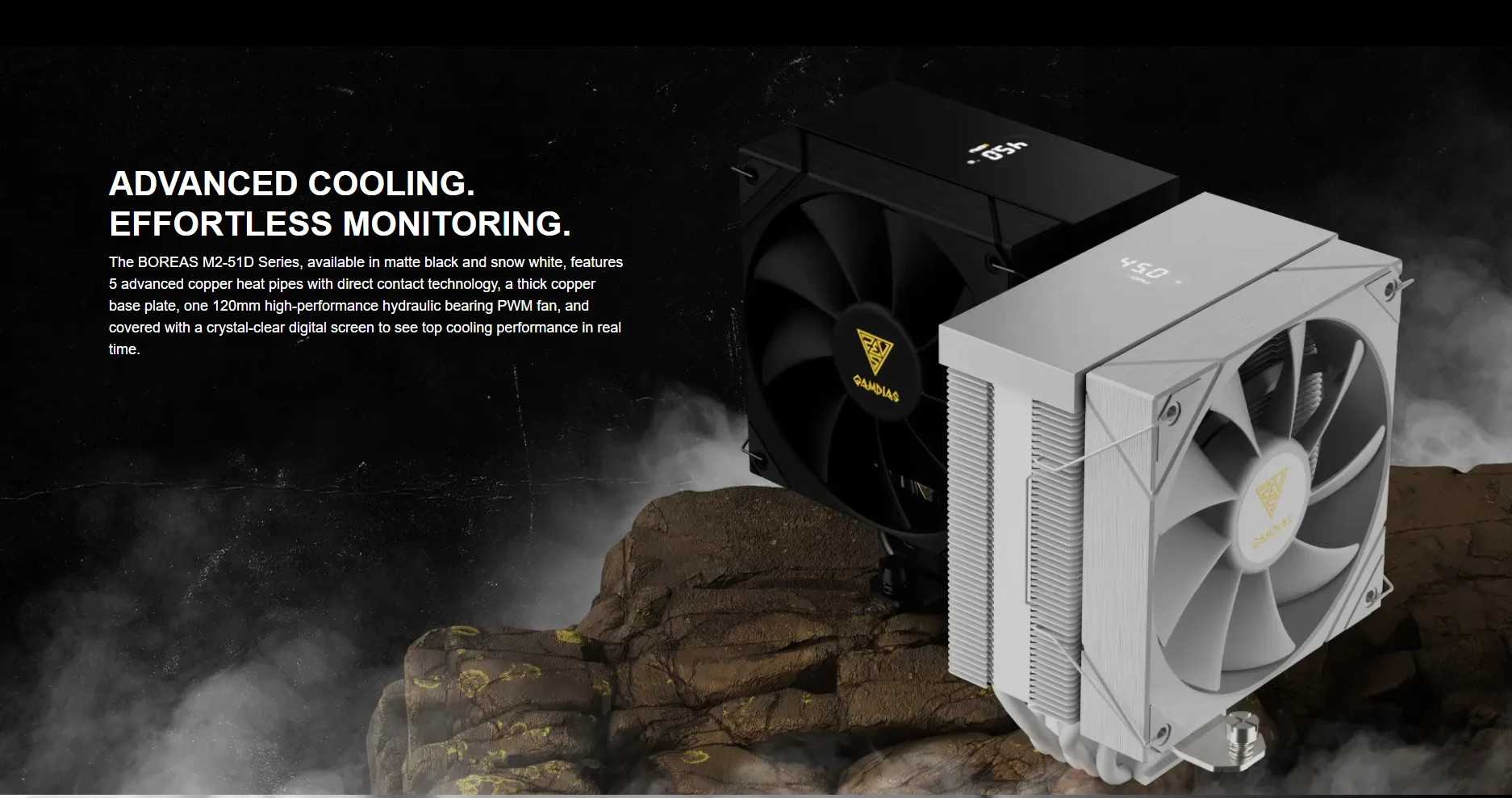 Gamdias Boreas M2-51D White air CPU cooler with digital display and 5 heatpipes