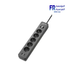 APC PME5U2B-GR SurgeArrest Essential 5 Outlet 2 USB 230V 2300W Black Power Strip