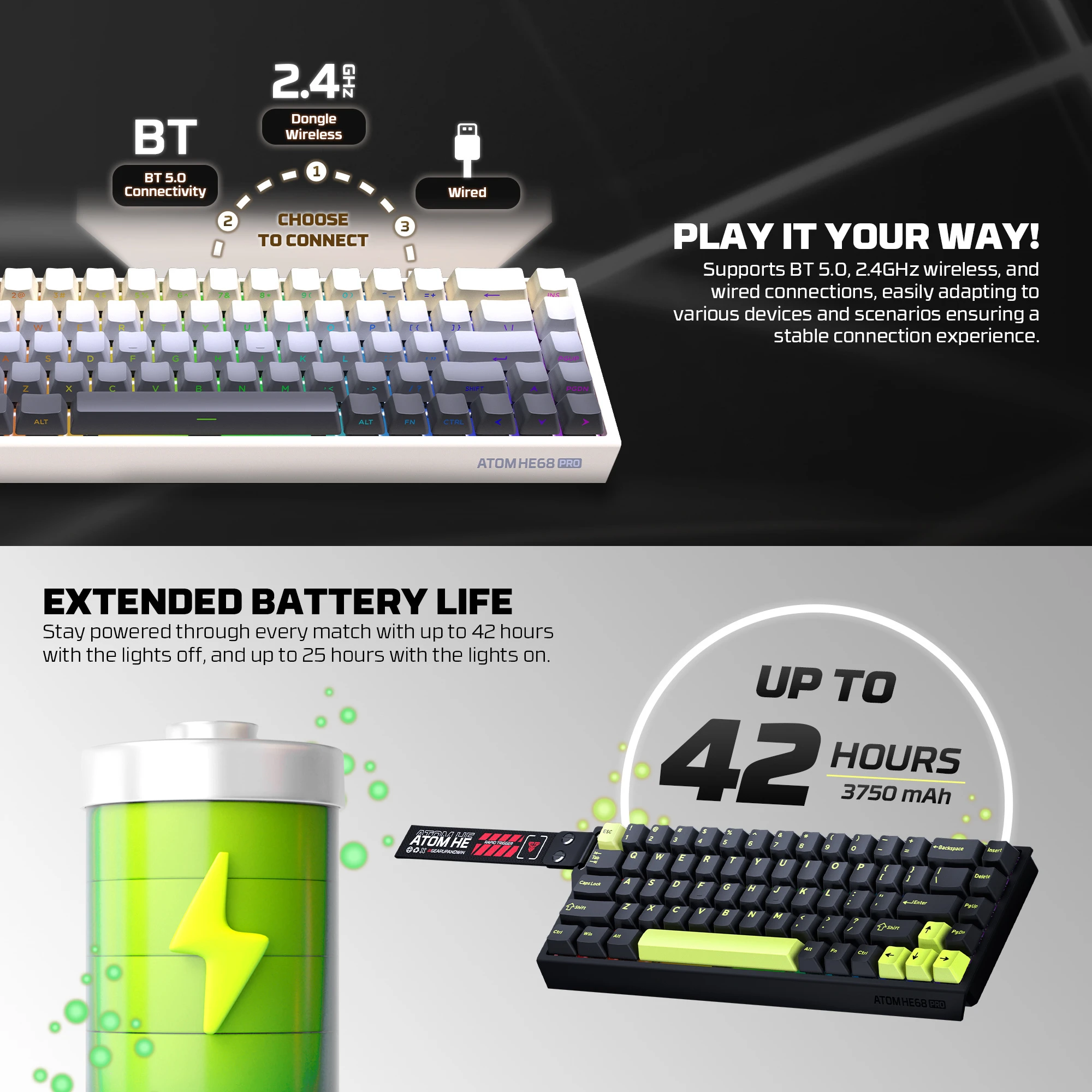 Fantech Atom HE MK922 Gray magnetic keyboard showing compact 65% layout