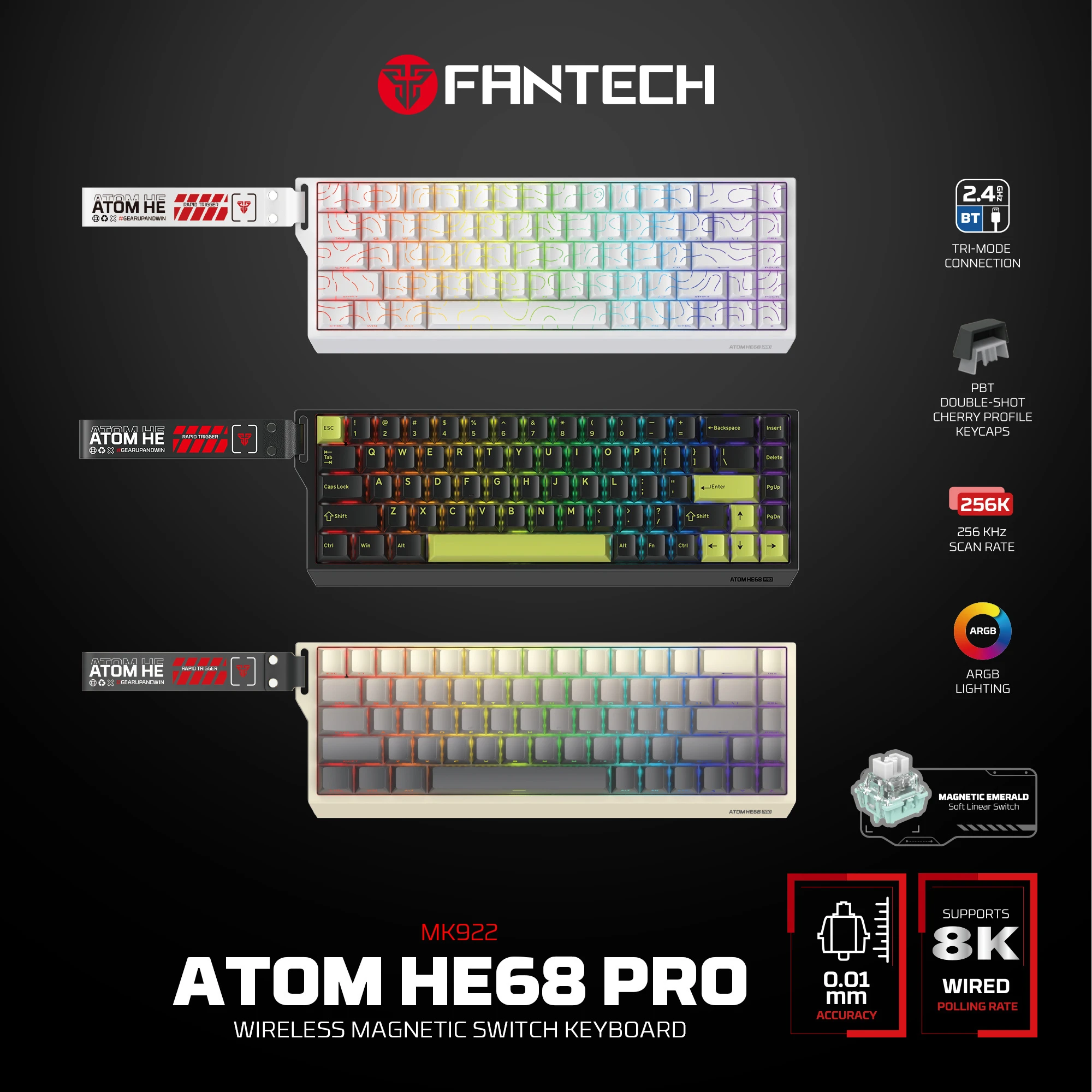 Fantech Atom HE MK922 Gray magnetic keyboard packaging and accessories