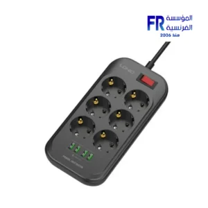 Alternative view of LDNIO SE6403 6 Outlet 4 USB 3.4A 17W 2M Black Power Strip