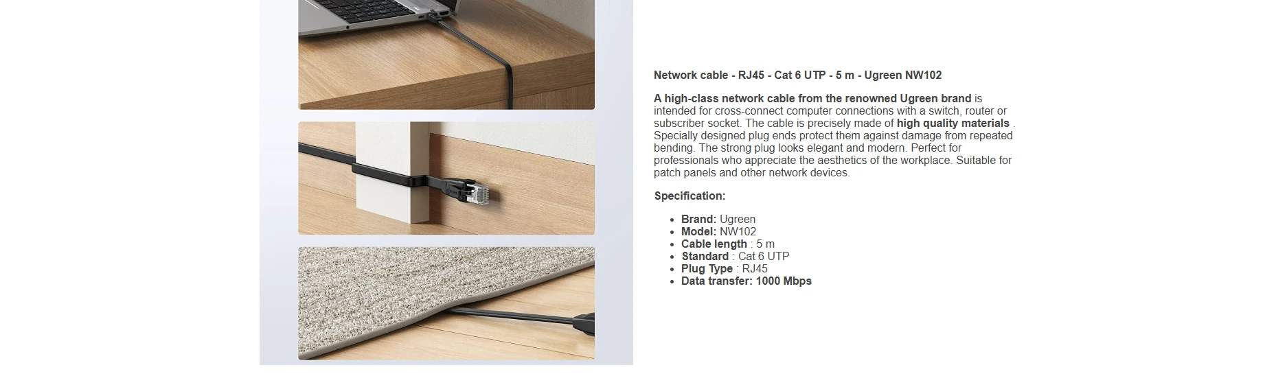 UGREEN NW102 Cat6 UTP Flat Ethernet Cable