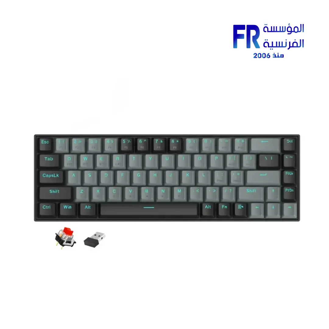 Redragon K662L-K1RS Gwern 68 Keys 65 Percent Compact Red Switch 2.4GHz Bluetooth Wireless Black Grey Mechanical Gaming Keyboard
