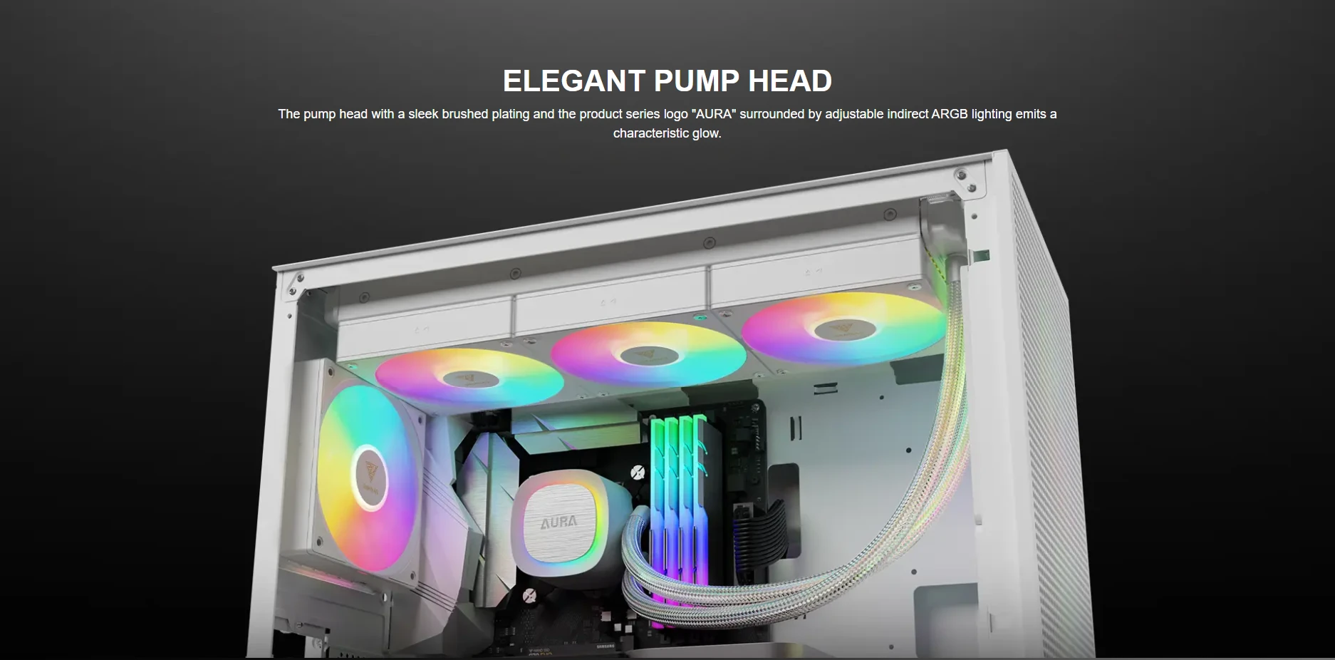 Gamdias Aura GL360 V2 White 360mm ARGB AIO liquid CPU cooler with rotatable brushed-plated pump head