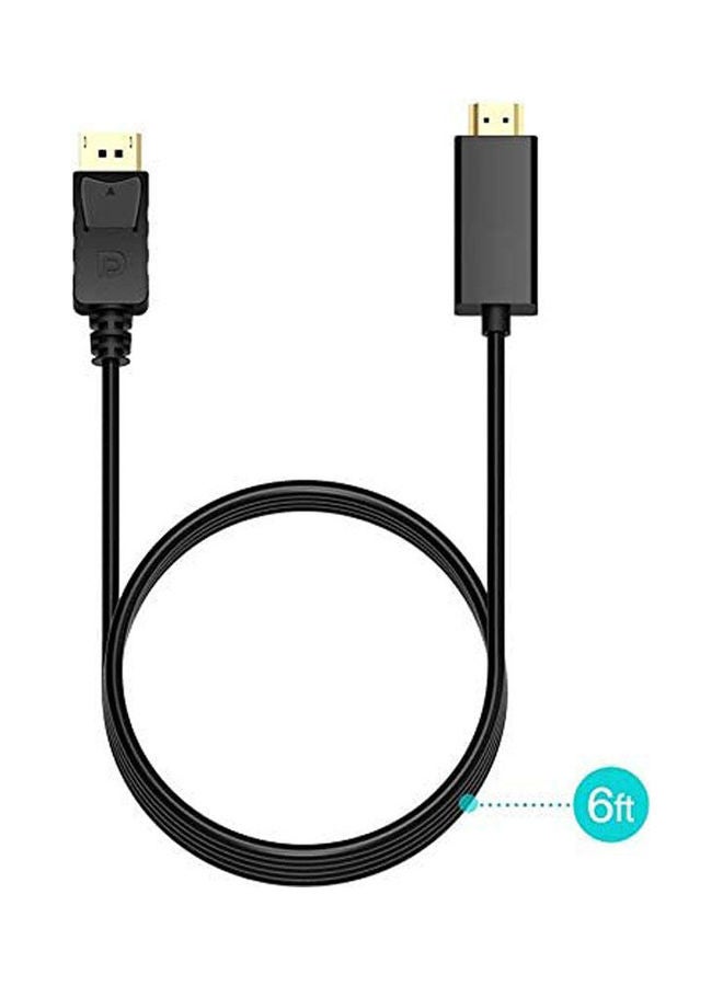 Black DisplayPort-to-HDMI cable with male connectors, representative image for the Prime 4K cable listing