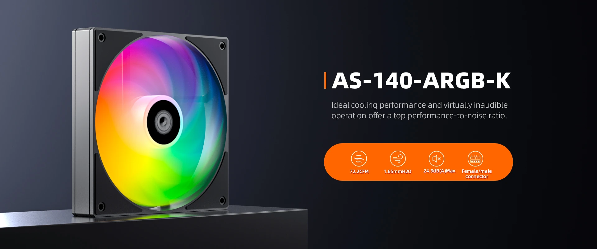 ID-COOLING AS-140-ARGB-K 140mm black ARGB PWM case fan hero image