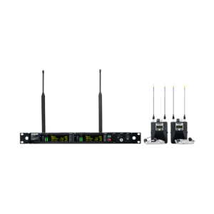 Shure PSM 1000 wireless in-ear monitoring system with dual-channel rack transmitter and two bodypack receivers