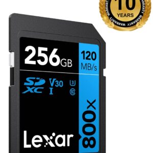 Lexar High Performance 800X 256GB SDXC UHS-I memory card, front product view