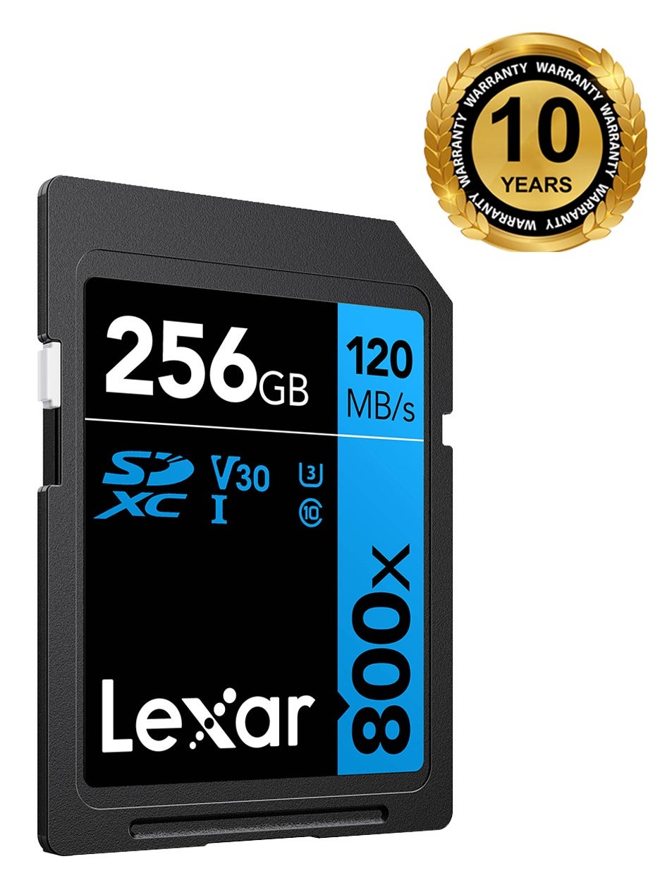 Lexar High Performance 800X 256GB SDXC UHS-I memory card, front product view