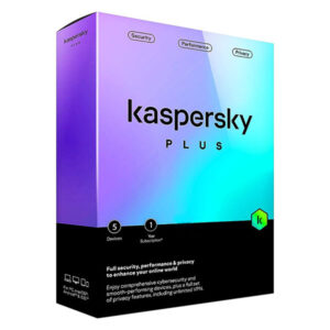 Kaspersky Plus internet security package labelled for five devices and one year