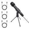 Movo HM-K1 black USB handheld cardioid condenser microphone with tripod stand and USB, USB-C and Lightning cables