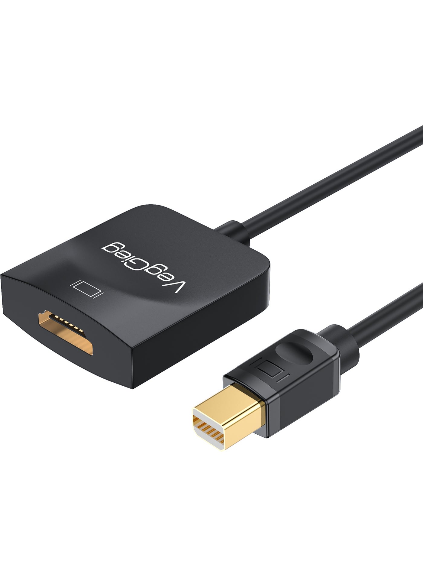 Mini DisplayPort to HDMI display adapter with compact black housing