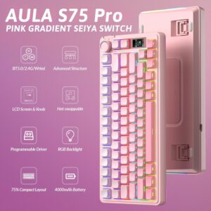 AULA S75 Pro Gradient Pink wireless mechanical keyboard, main product view