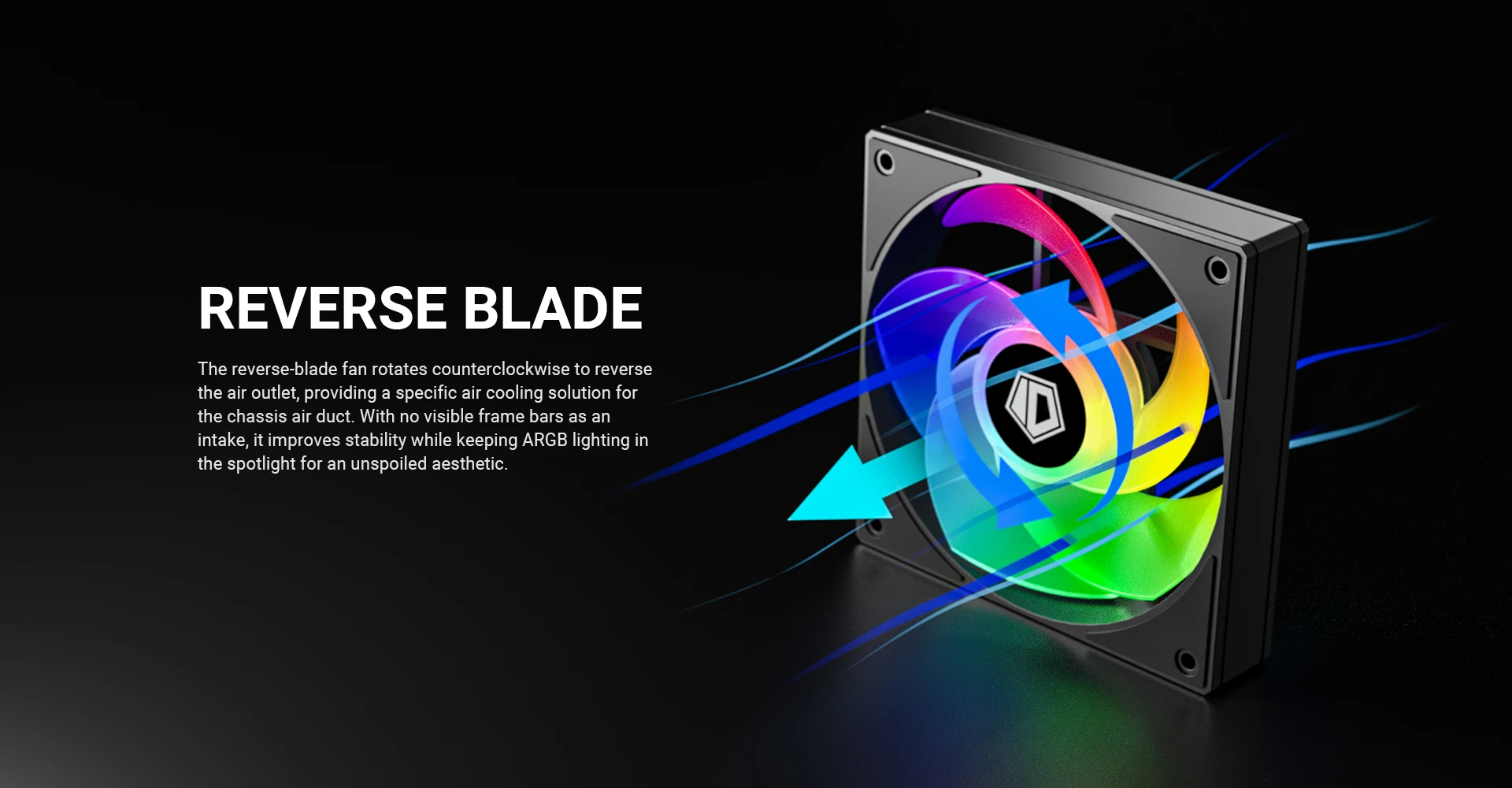 ID-COOLING AS-120-ARGB-KR reverse blade airflow direction detail
