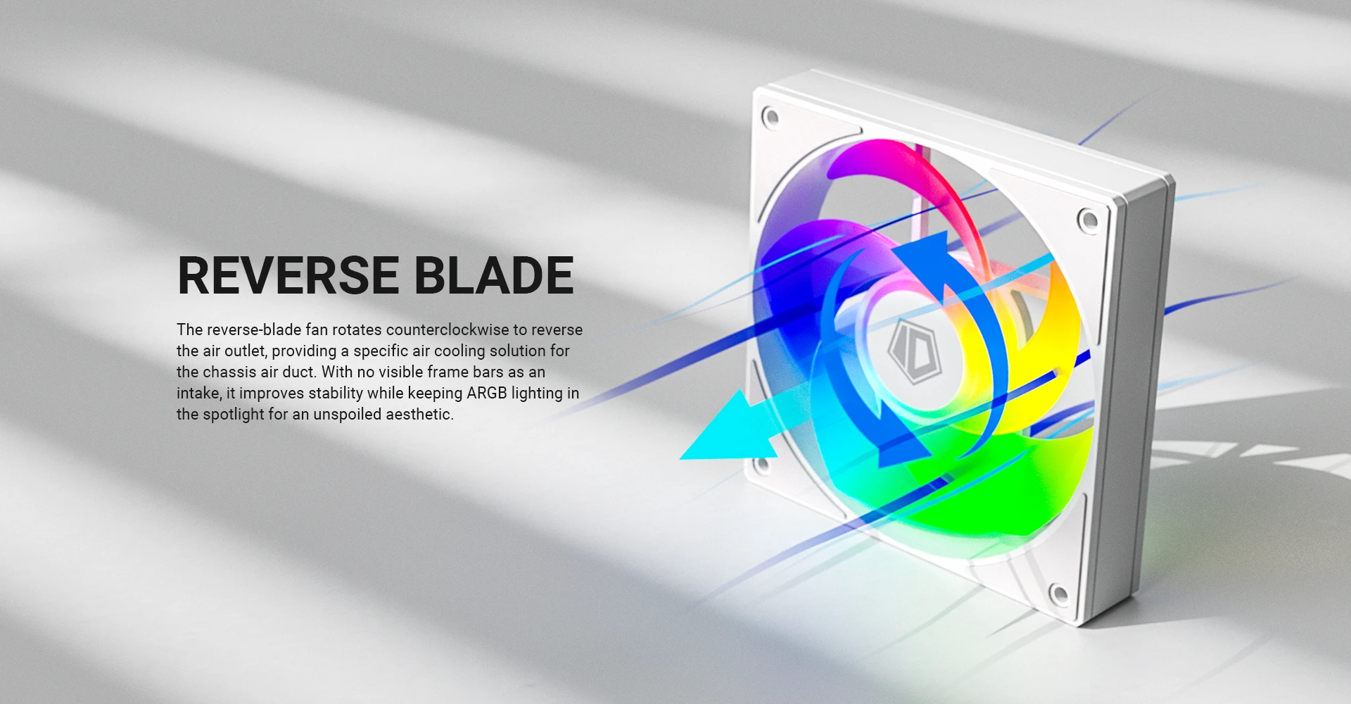 ID-COOLING AS-120-ARGB-WR reverse blade airflow direction detail
