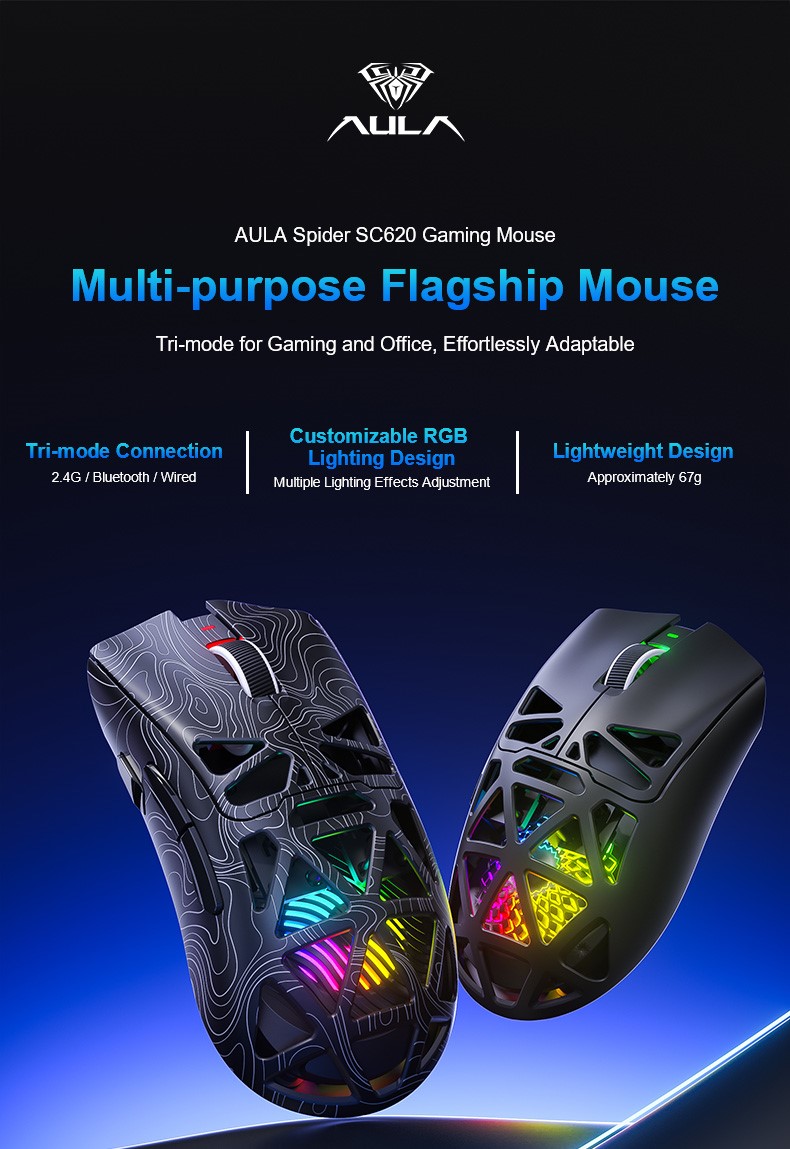 AULA SC620 black tri-mode gaming mouse with PAW3311 sensor