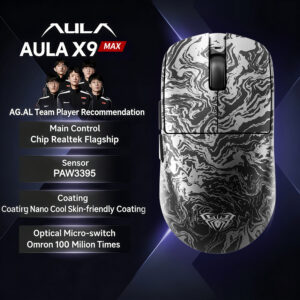 AULA X9 MAX Black Fluid gaming mouse with PAW3395 sensor