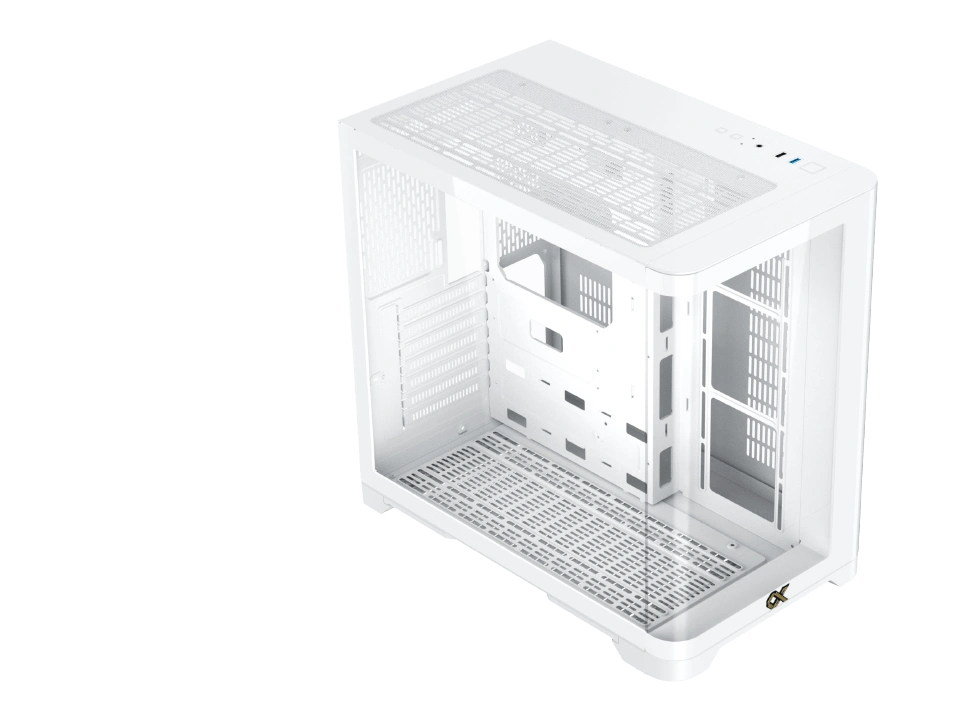 Xigmatek Crystal Storm Arctic V2 white case exterior with curved tempered glass panel