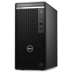 Front three-quarter view of the black Dell OptiPlex 5000 Tower desktop chassis; image shows the tower design, not the installed RAM or storage configuration